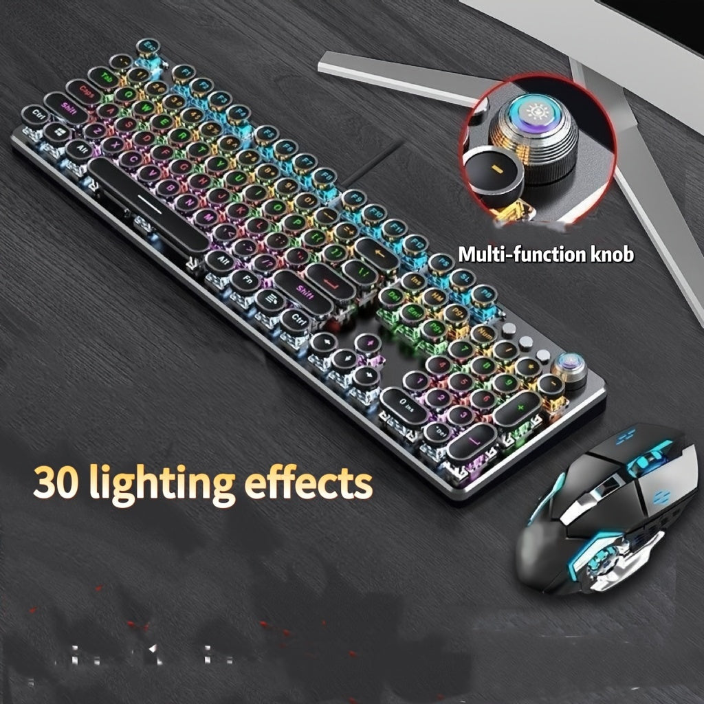 Typewriter Mechanical Keyboard Green Shaft Punk Gaming Laptop Office Wired Real Mechanical Keyboard Mother'S Day Gift