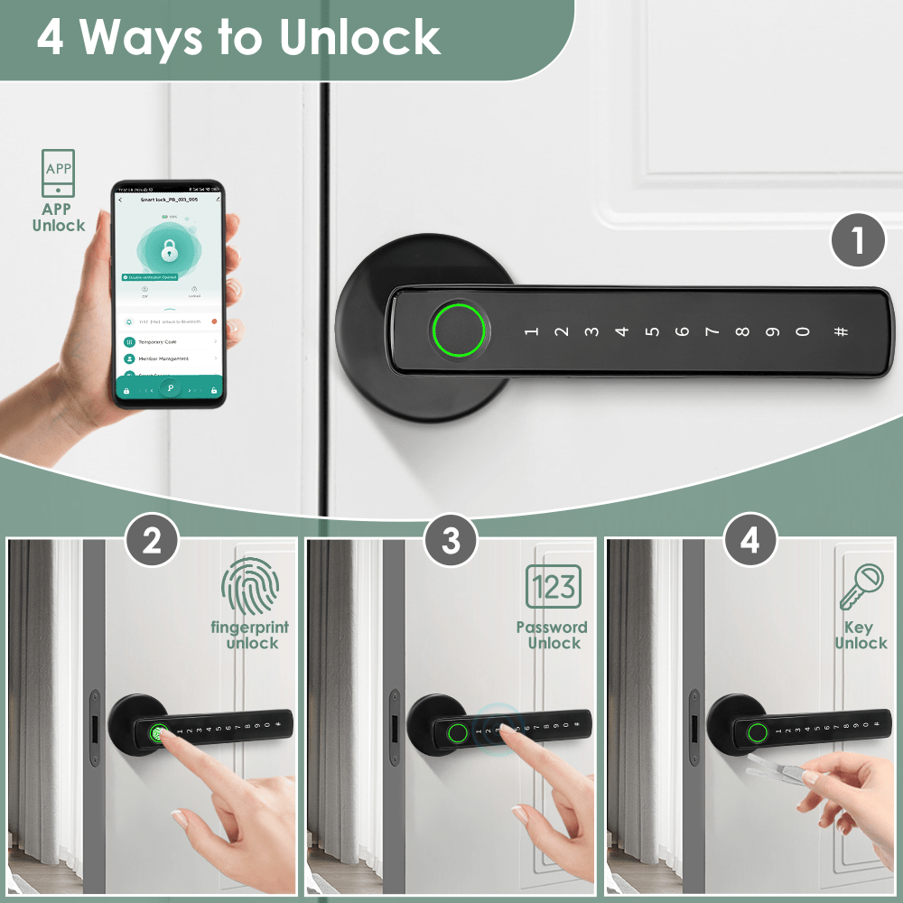 Graffiti Smart 4-in-1 Door Lock with Fingerprint/Password/Key/APP Unlock, Heavy-Duty Aluminum Alloy, Compatible for Left/Right Hand Doors, Compatible for Apartment & Hotel Doors, Door Handle Lock,