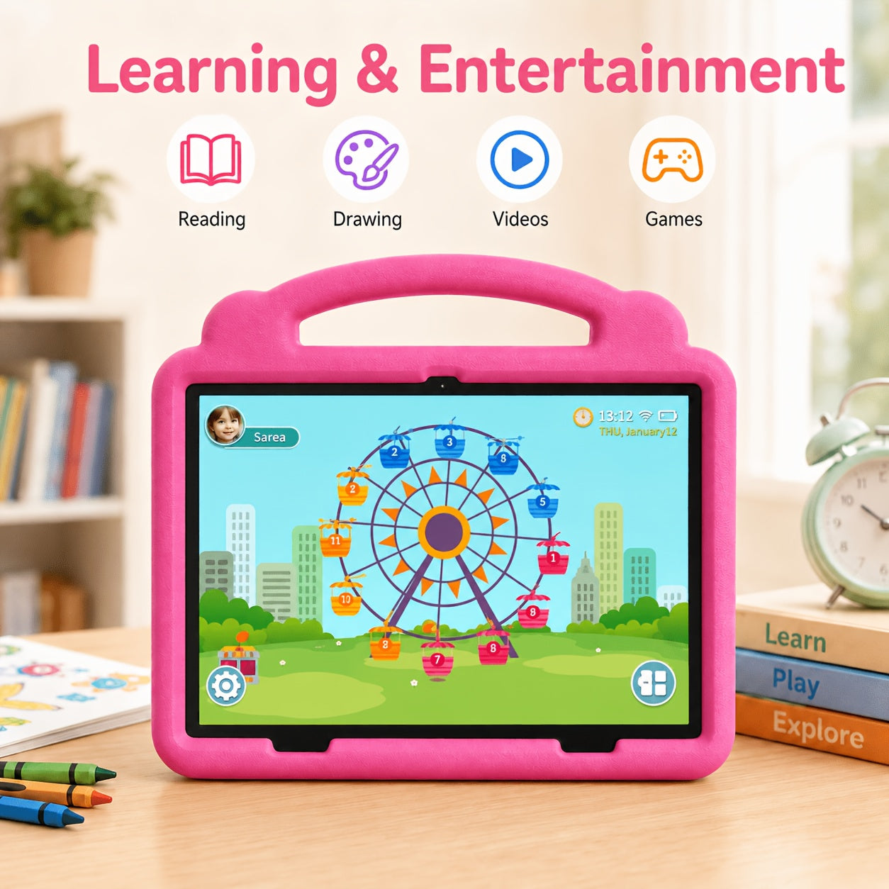 Android 15 10.1-inch Kids' Tablet! 12GB RAM (3+9GB Expansion) And 64GB ROM, Expandable to 1TB, 1280*800 IPS HD Screen, Dual Band WiFi6, 6000mAh Battery, Dual Cameras, Parental Controls, Pre-installed Apps/games, Durable Protective Case Is Included.
