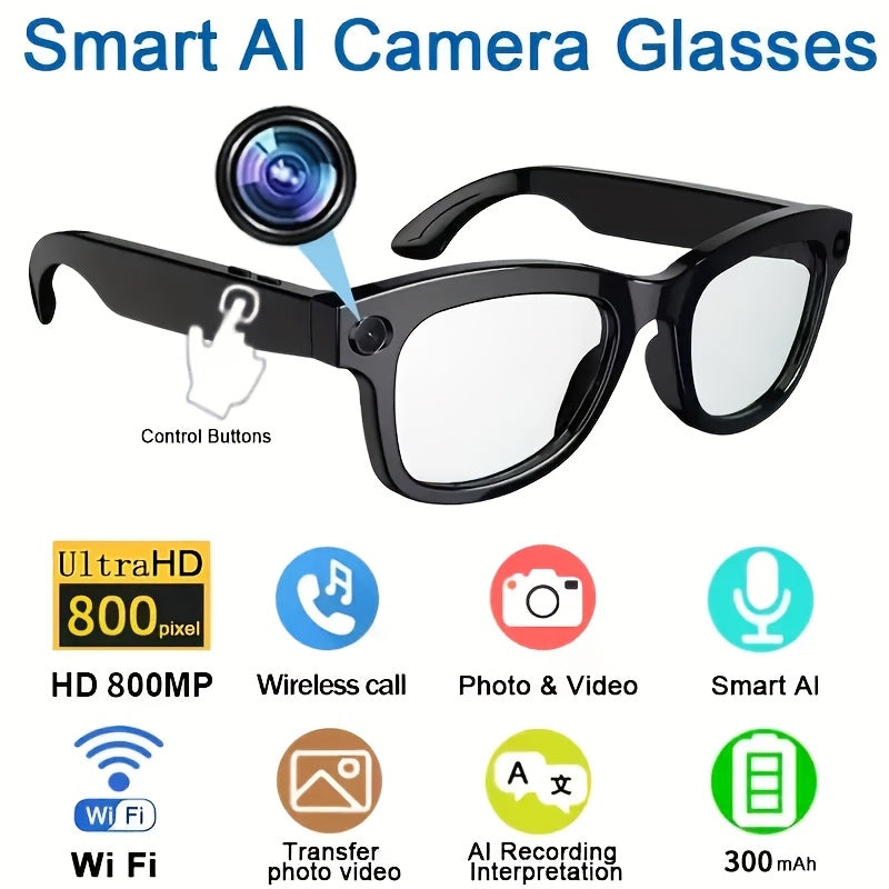 AI Smart Glasses with/without Camera Options, Touch Control, AI ChatGPT, Real Time Translation, 8MP HD Anti-Shake, Blue Light Protection, Noise Reduction Dual Mics, HD Recording & Wireless Calling, for Cycling, Driving, Fishing, Office, Travel FPV