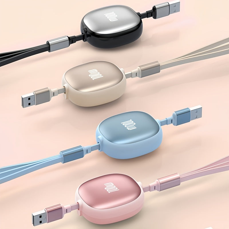 3-in-1 Retractable USB Charging Cable 100W Fast Charging, Compatible with USB to C/Micro USB for iPhone 13/14/12/11/X Huawei Data Sync At 480Mbps USB Power Supply Up to