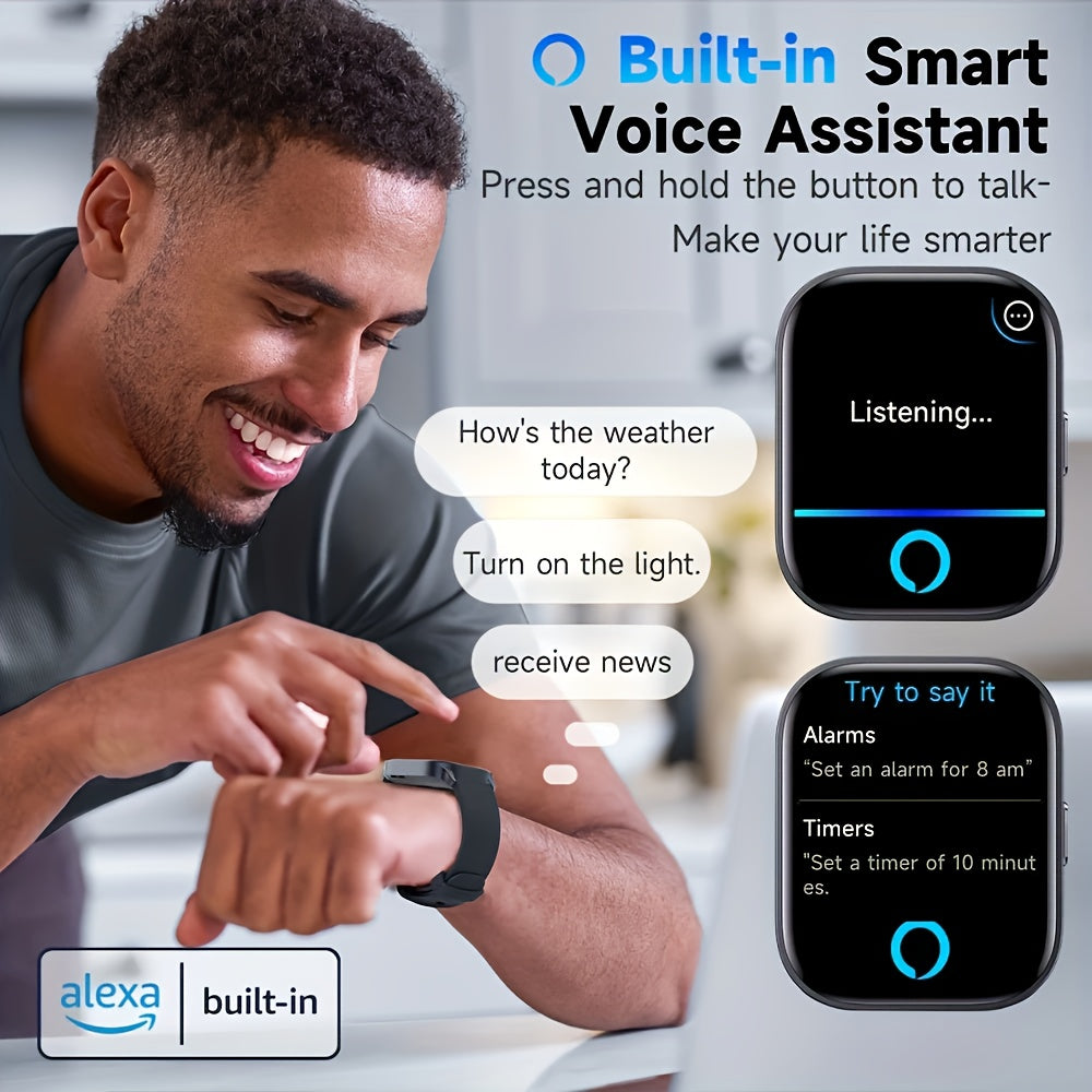 Smartwatch - 1.95" Display, Call Answering, 100+ Sport Modes, Step Counter, Sleep Tracker, Wireless Connectivity, Compatible with Android & iPhone, USB Rechargeable, with Built-In Alexa - Ideal Gift, Health Monitoring Wristband, Casual Style Watch