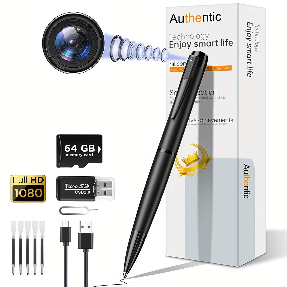 1080P Pen Camera Includes 64GB Memory Card Portable Night Vision AI Motion Detection Long Standby Time Writing Recording Meetings Lectures Interviews