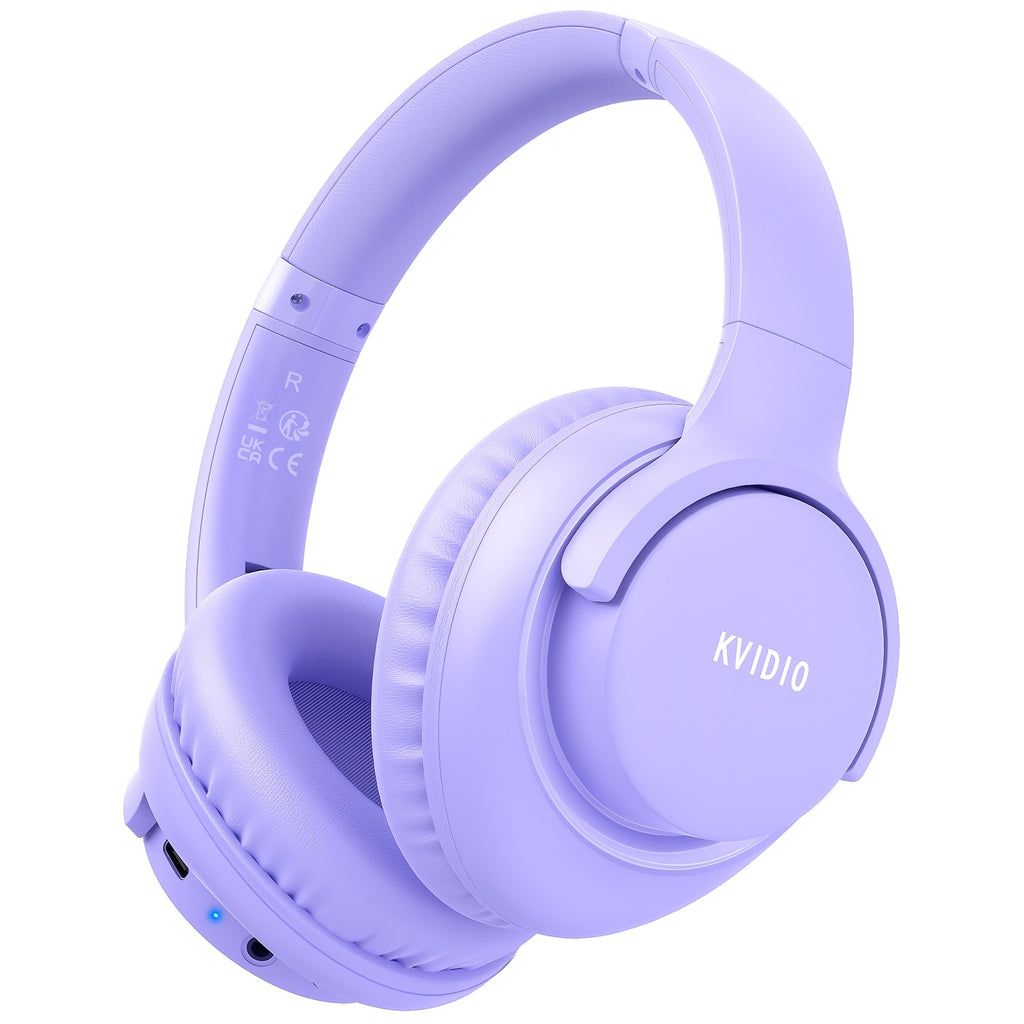 KVIDIO Wireless Over-Ear Headphones, Rich Bass, Hifi Stereo, Low Latency, 65 Hours Ultra-Long Battery Life, with Microphone, Foldable Lightweight Design, Suitable for Travel, Work