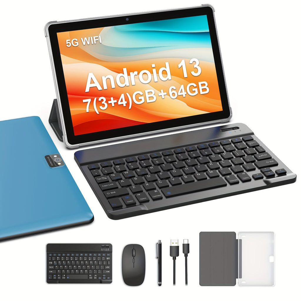 10-Inch Android 13 Tablet | Quad-Core CPU, 7GB (3+4) RAM, 64GB ROM, 1TB SD Card Expansion, 6000mAh Battery, 2MP+8MP Dual Camera, 1280x800 IPS Screen, Wi-Fi, Optional Keyboard, Mouse, Styl, Tablet, Pad, Tablet, Pad