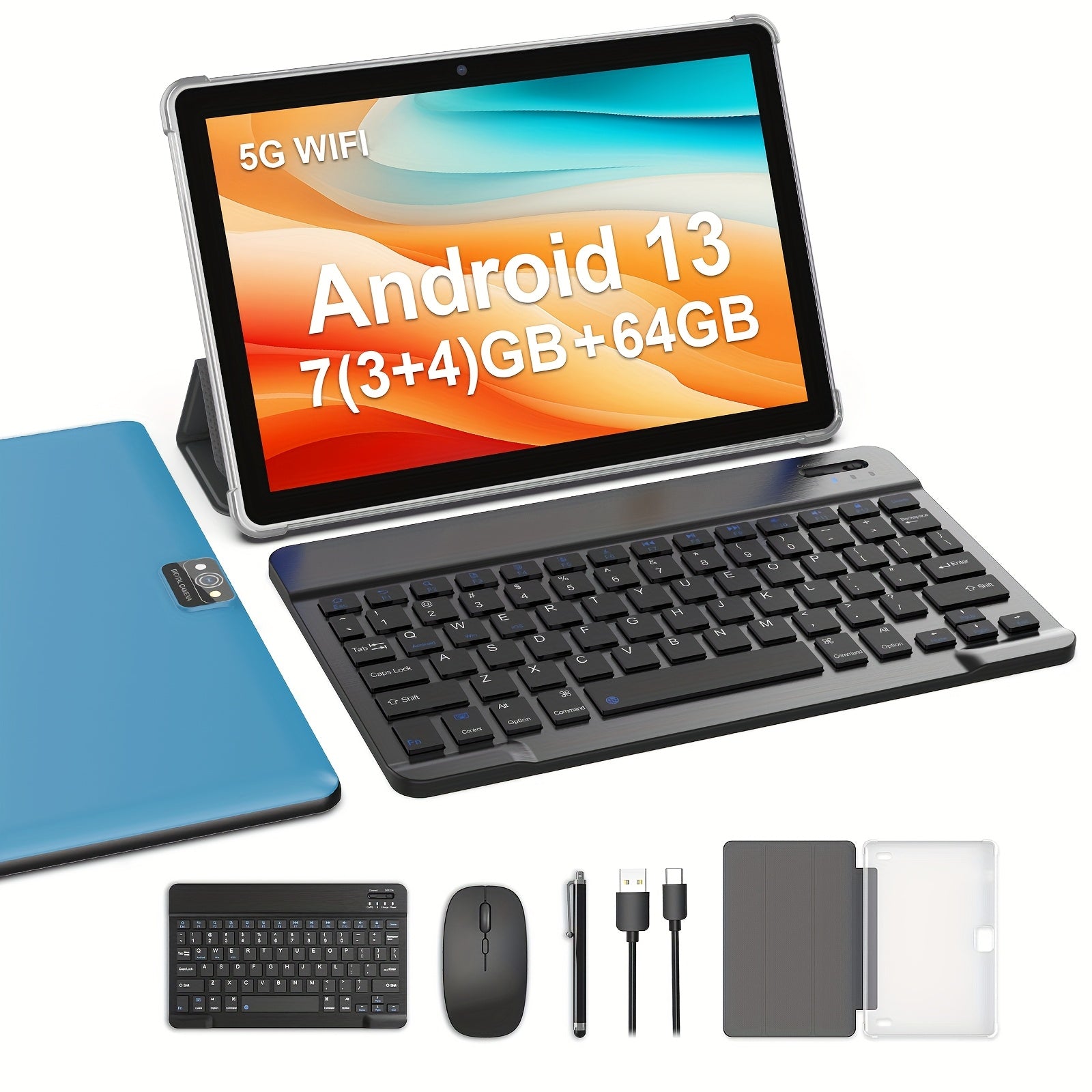 10-Inch Android 13 Tablet | Quad-Core CPU, 7GB (3+4) RAM, 64GB ROM, 1TB SD Card Expansion, 6000mAh Battery, 2MP+8MP Dual Camera, 1280x800 IPS Screen, Wi-Fi, Optional Keyboard, Mouse, Styl, Tablet, Pad, Tablet, Pad