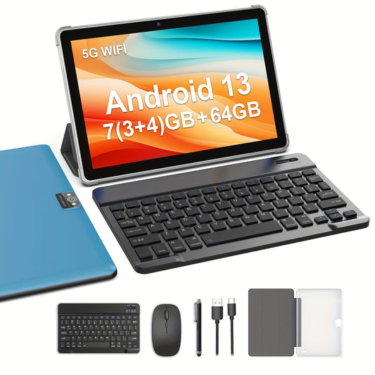 10-Inch Android 13 Tablet | Quad-Core CPU, 7GB (3+4) RAM, 64GB ROM, 1TB SD Card Expansion, 6000mAh Battery, 2MP+8MP Dual Camera, 1280x800 IPS Screen, Wi-Fi, Optional Keyboard, Mouse, Styl, Tablet, Pad, Tablet, Pad