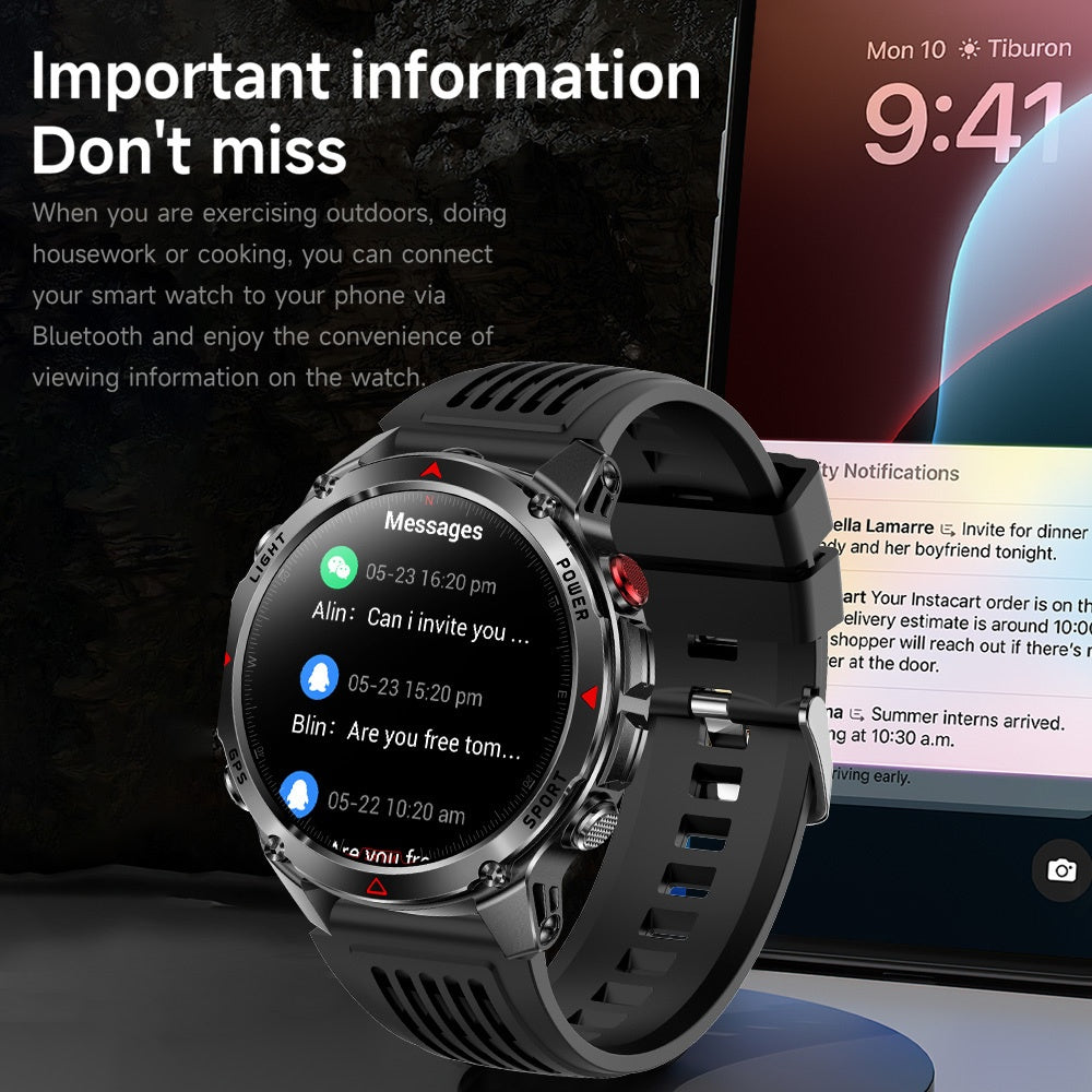 Men's Smartwatch, Outdoor Adventure Smart Bracelet with GPS Precision Positioning, IPX8 3ATM High Quality, Multi-Sport Tracking, Wireless Connectivity and Message Notifications for Android and iPhone Devices, 1.46-inch IPS Display, Christmas Gift
