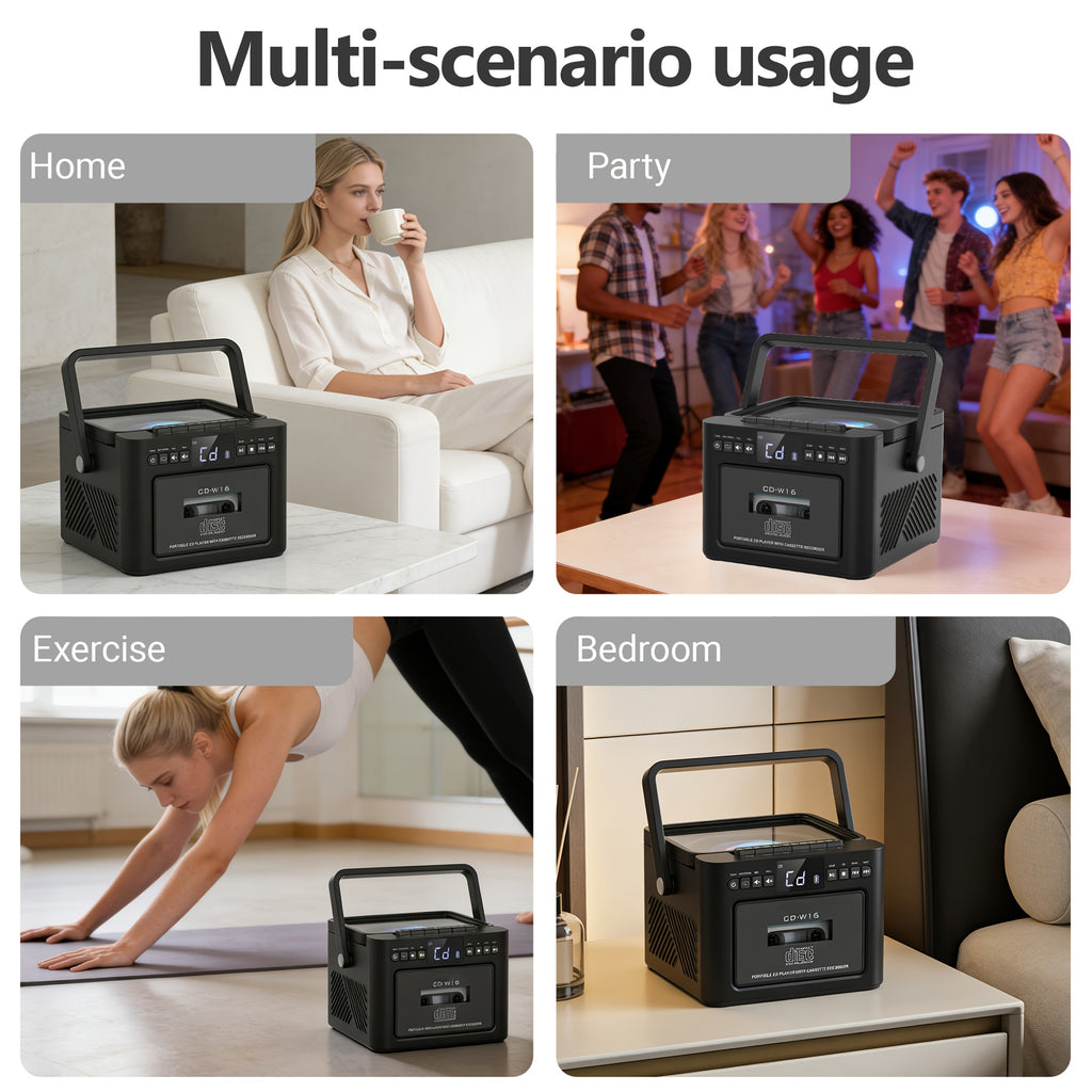 Hifi System Portable Boombox, CD Player Tape Cassette Speakers Radio MP3 Player, Stereo with 5000mAh Rechargeable Battery, USB AUX TF Card Playback, for A Gift