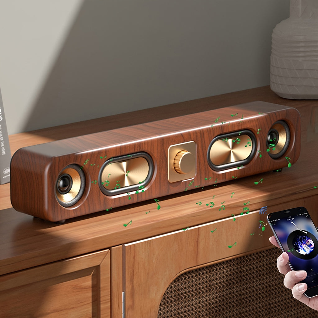 Retro Wood Color Bluetooth Speakers with Dual 2in Woofersm, 2 X 5W Wireless Sound Bar Speaker for Desktop, PC, Laptop, Tablet & Smartphone, Hands Free Call