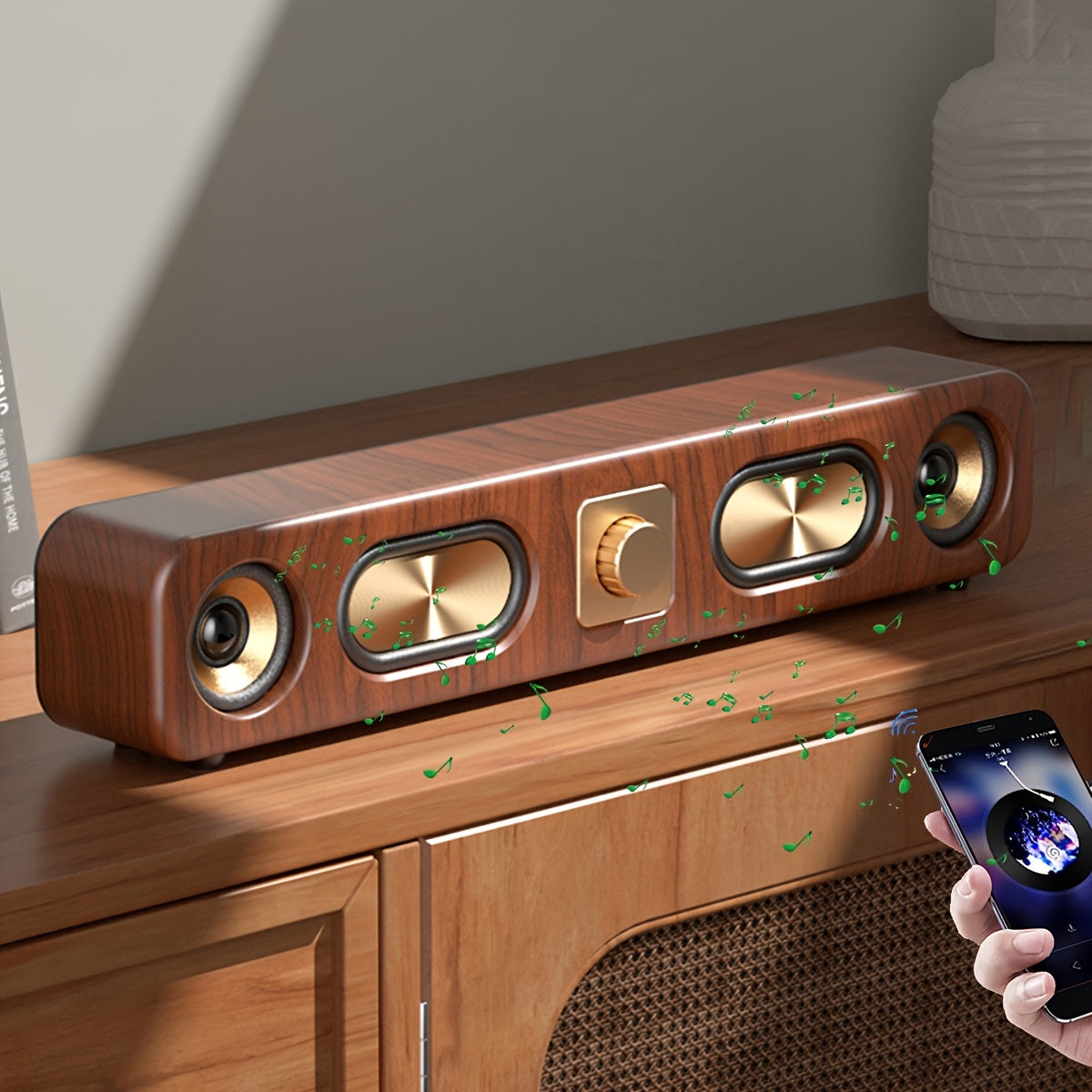 Retro Wood Color Bluetooth Speakers with Dual 2in Woofersm, 2 X 5W Wireless Sound Bar Speaker for Desktop, PC, Laptop, Tablet & Smartphone, Hands Free Call