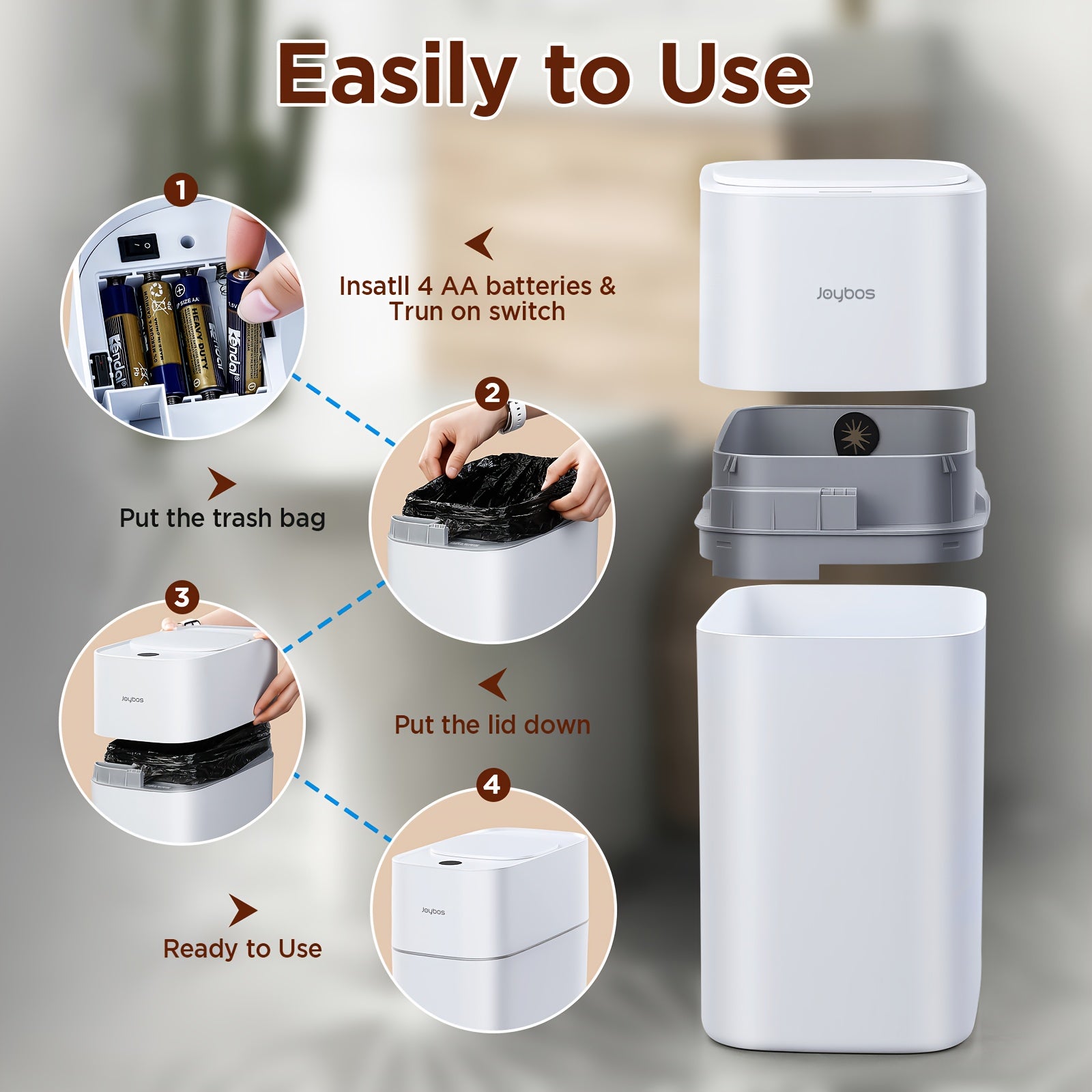 Automatic Smart Trash Can For Bathroom, 3.8Gal/14L Touchless Motion Sensor Garbage Bin, Upgraded 2 Gen Fan Auto Expand Garbage Bags, Slim Design For Narrow Space, With Small Lid Smart Waste Bin Perfect For Kitchen, Office, Bedroom, Toilet, RV