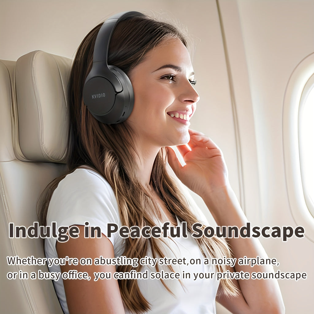 Advanced Hybrid Active Noise Cancellation Wireless Over-Ear Headphones with Microphone, Foldable Design, Lightweight,, Vivid Deep Bass, Support Dual Device Connection, Type-C Interface, 70 Hours Playtime for Home Office Travel Birthday Gift, Black
