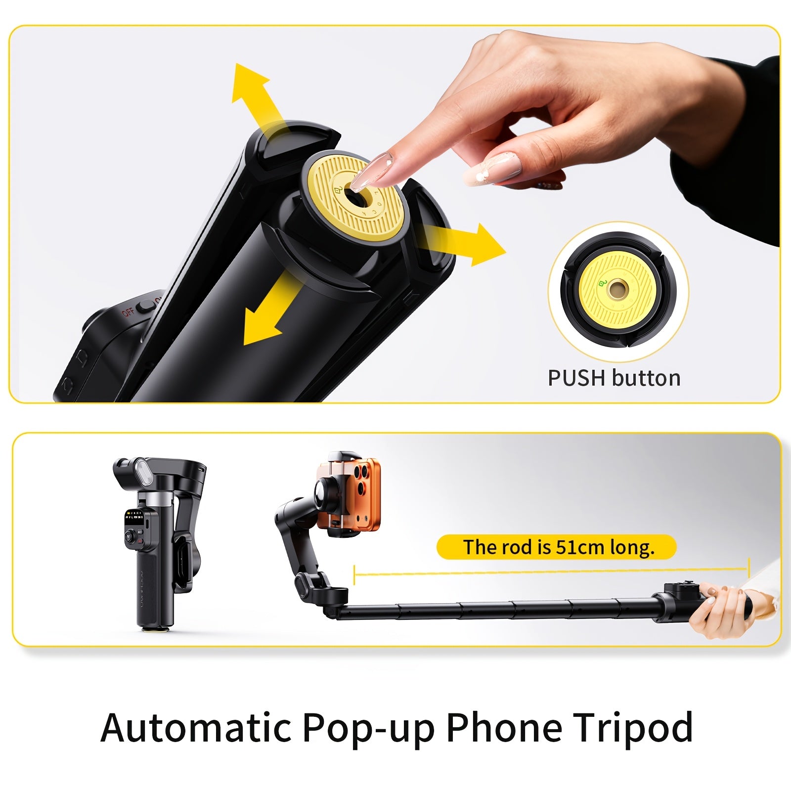 [Gimbal Stabilizer] AOCHUAN Foldable Portable Gimbal: 3-axis Stabilization, 360-degree Rotation, AI Automatic Face Tracking, Built-in Extendable Pole, Magnetic Wireless Remote Control With Panoramic Gesture Control Ideal For Vlogging