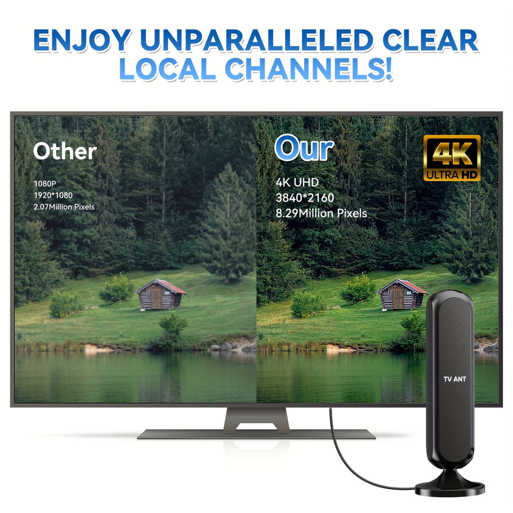 Indoor Satellite TV Antenna With A Range Of 200 Kilometers, Featuring HD 1080P And 4K Signal Amplification. Cable Length: 16 InchesIt Delivers 360° Enhanced Signal Stability For Local Channels, Providing Access To All Free-to-air Channels. Ideal For