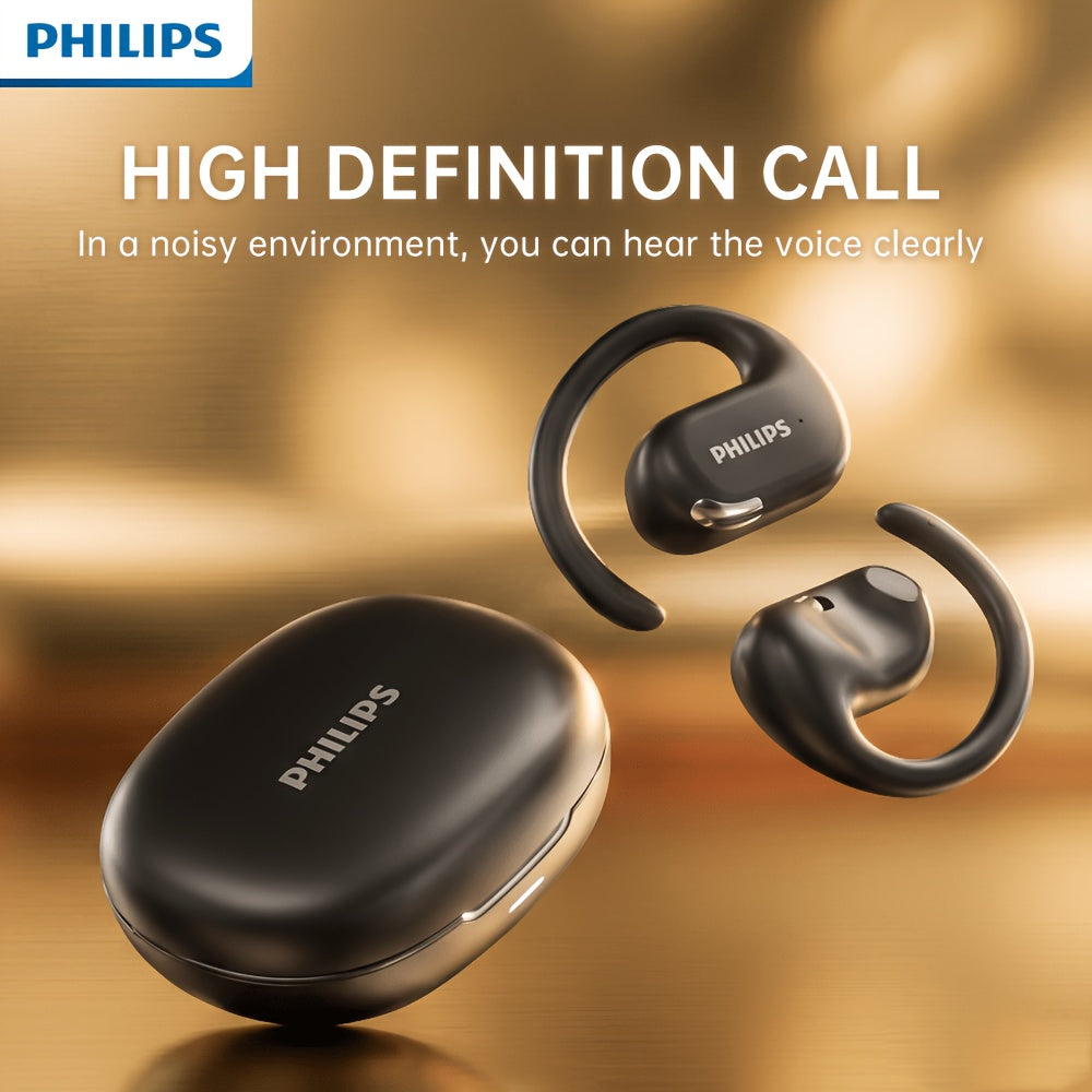 Philips TAT2739 Wireless Open-Ear Headphones, AI Call Noise Reduction, 360° Spatial Sound, High-End Hi-Fi Sound, Ergonomic Design, Type-C Charging, Capacitive Microphone, Lithium Polymer Battery, 30 Hours Single Battery Life, with Plastic Material