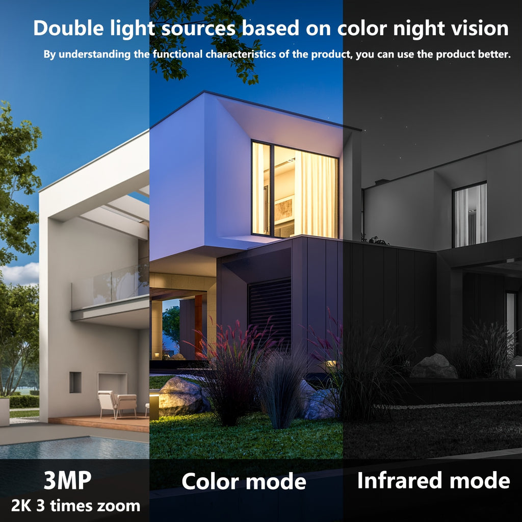 Solar Powered Outdoor Wireless Security Camera, 2K 3MP HD Video Resolution, Battery Powered CCTV Camera for Home Security,2.4GHz/5GHz Cloud/SD, No Monthly Fee, AI Motion Detection, Spotlight, Color Night Vision, 2-Way Audio