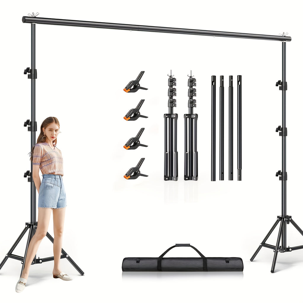 10x10FT Background Stand | 2 Adjustable Backdrop Supports, 4 Crossbars, 4 Clamps, Iron Material, Carrying Bag for Photo Video Studio, Parties Decoration