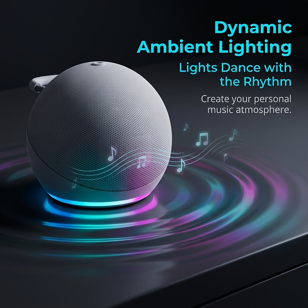 Spherical 5Th Gen Alexa Dot Smart Speaker with RGB LED Light, Wireless Subwoofer, TWS Connection, And Portable Base