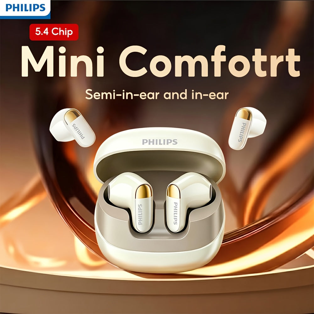Philips True Wireless Earbuds with LED Power Display - Stereo In-Ear Headphones, Microphone for Calls, Large Capacity Charging Case, Extended Design for All Smartphones, TAT2169