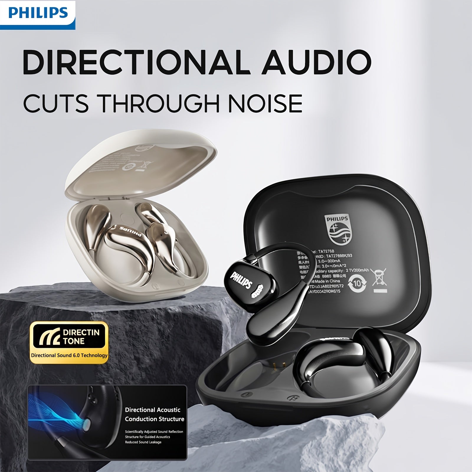 Philips TAT2769 Wireless Earbuds, 360° Spatial Audio, BT 5.4 Sports Headphones, 20H Playtime Hi-Fi Bass, Secure Fit Headset for Gym & Running