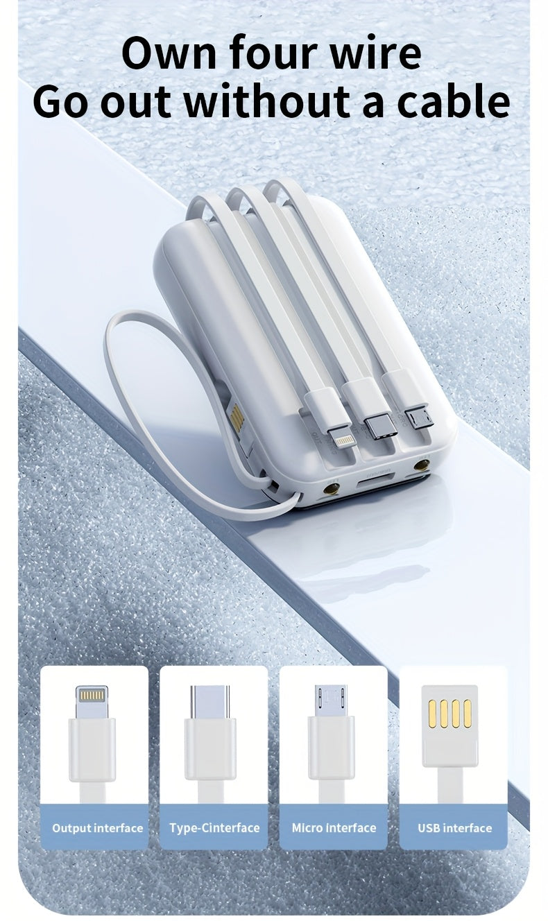 Portable Large Capacity Mobile Power Bank, Spare Battery Pack, Fast Charging, Built-in Intelligent Digital Display Of Power/multiple Data Cables/flashlight, Outdoor Portable Emergency Power Supply Device, Gift For Relatives And Friends