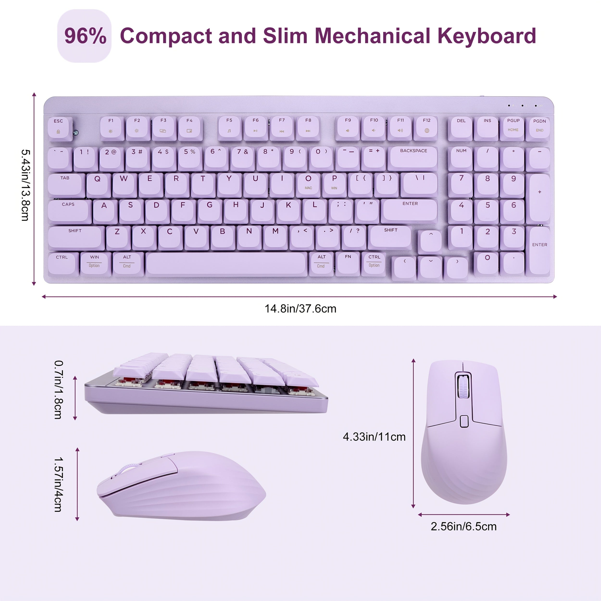 LeadsaiL FA98 Wireless Mechanical Keyboard And Mouse, 2.4Ghz Cordless Mechanical Keyboard And Silent Mouse, Low-Profile Red Switch, 98-Key Compact Slim 96% Keyboard for Windows/MacOS PC Laptop