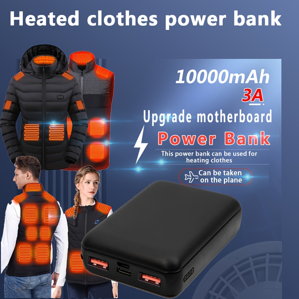 10000mAh Portable Power Bank For Heated Clothing, Heated Jacket, Heating Vest, Pants, Heated Hoodie External Battery, Pack Rechargeable Lithium Battery, 5V/2A USB Charging, Max Output 3A, Can Be Used As A Mobile Phone Power Bank