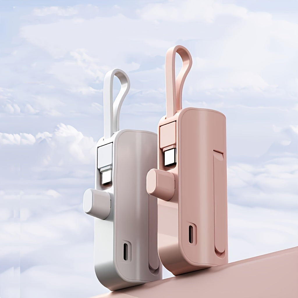 WINSWAY Dual Port 5000mAh Capsule Mini Pocket Mobile Power Bank, Portable Fast Charging Wireless Phone Holder Charger, Comes with Type-C Data Cable, Can Charge Two Phones At The Same Time, Compatible with Android, Samsung And Other Devices, Suitable