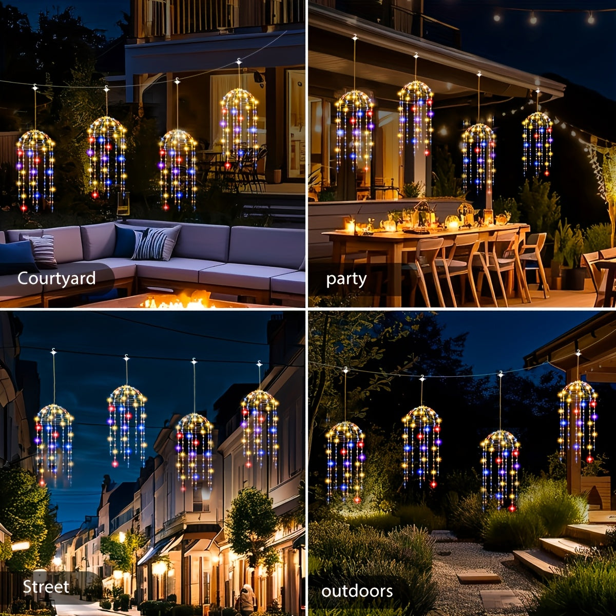 [Wedding, Valentine's Day] 4pcs Solar LED Lights, Wire Hanging Jellyfish Lights, 8 Modes, Outdoor Home Garden Decoration, Wedding, Valentine's Day, Outdoor Decoration, Creating Atmosphere For Courtyards, Bars, And Events, Holiday Decorative Lights | Hangi