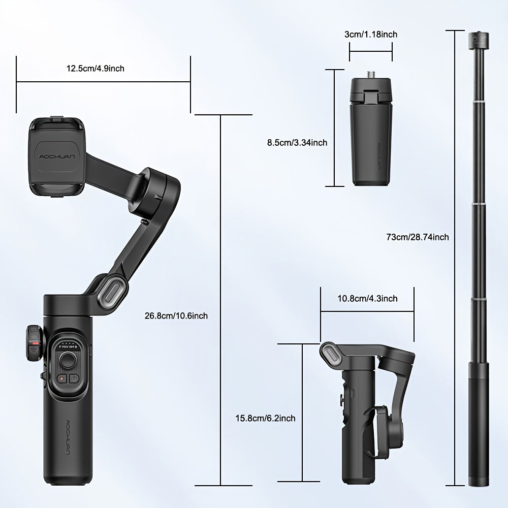 AOCHUAN 3-Axis Gimbal Stabilizer for Smartphone,Ultra Lightweight Portable Foldable Gimbal for Smartphone,Gimbal for iPhone,Samsung,Android Phones Gimbal for Video Creators Vloggers - Smart XE Combo1