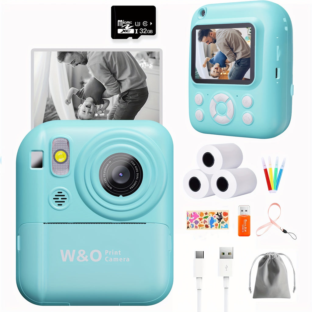 Camera Paper/New Instant Print Digital Camera, 1080P 2.4 Inch Screen Super Cute Instant Camera with 3 Rolls Print Paper And 32GB Card, Digital Camera Kids Gift for Kids 3-12 Years, Perfect Holiday Gift for Girls/Boys, Birthday Gift