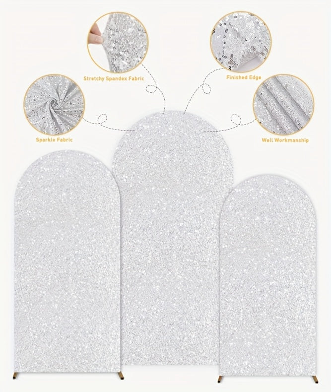 Set Of 3 Wedding Arch Cover Sequins Arch Cover 4ft 5ft 6ft Metallic Arch Stand Cover Spandex Arch Backdrop Cover Payette Glitter Arch Cover For Birthday Party Wedding Decoration