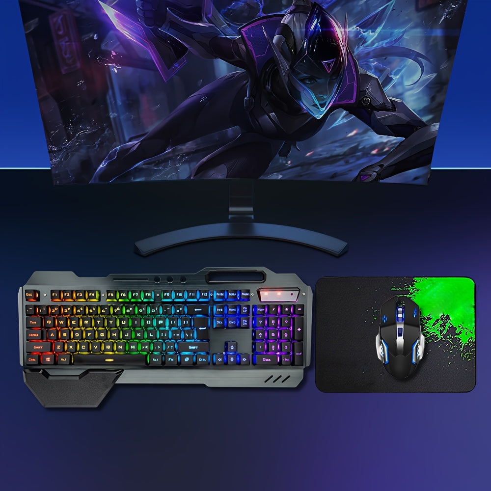 Wireless Gaming Keyboard And Mouse Combo Featuring a Rainbow Backlight, Rechargeable Metal Panel, And Mechanical Feel, Designed for Gamers Using Laptops Or Pcs