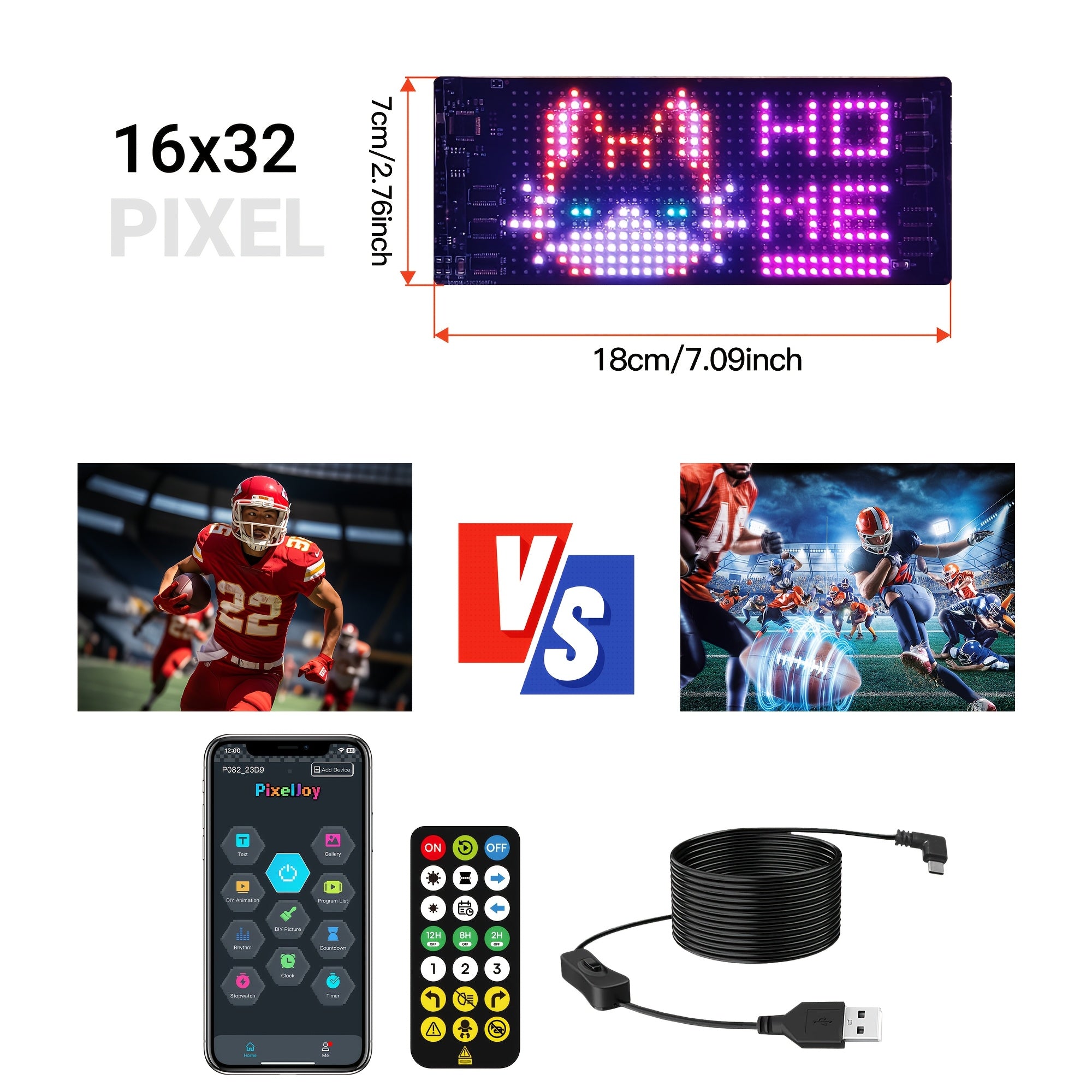 Programmable Flexible LED Display - Intelligent Flexible LED Light Strips, Supporting Application Programs And Remote Control, Capable Of Inputting Text And Patterns, Suitable For Store Signs, Concerts, Sports Support Banners