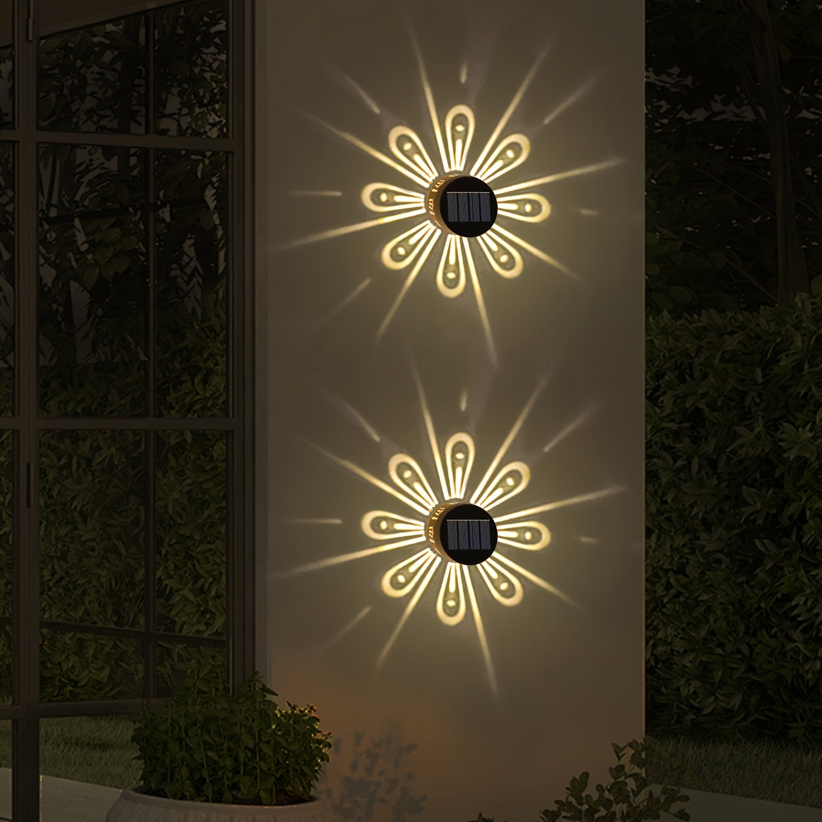 Outdoor Solar Wall Lights, Dusk to Dawn Fence And Porch Decorative Projection Lighting, Suitable for Path Walls, Stairs, Yard Terrace, Fence, Garden Decorative Lighting Solar Security Lights, Halloween, Christmas Wall Decor Gift