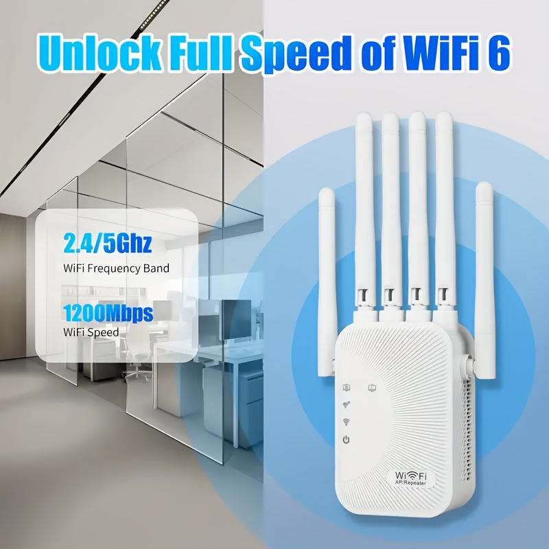 6-Antenna Wifi Range Extender, High-Speed Wireless Signal Intensifier Repeater with Ethernet Port, Plug And Play, Easy to Set, 8500 Square Foot Wide Coverage Wireless Internet Amplifier, Suitable for Home, Office, Online Games
