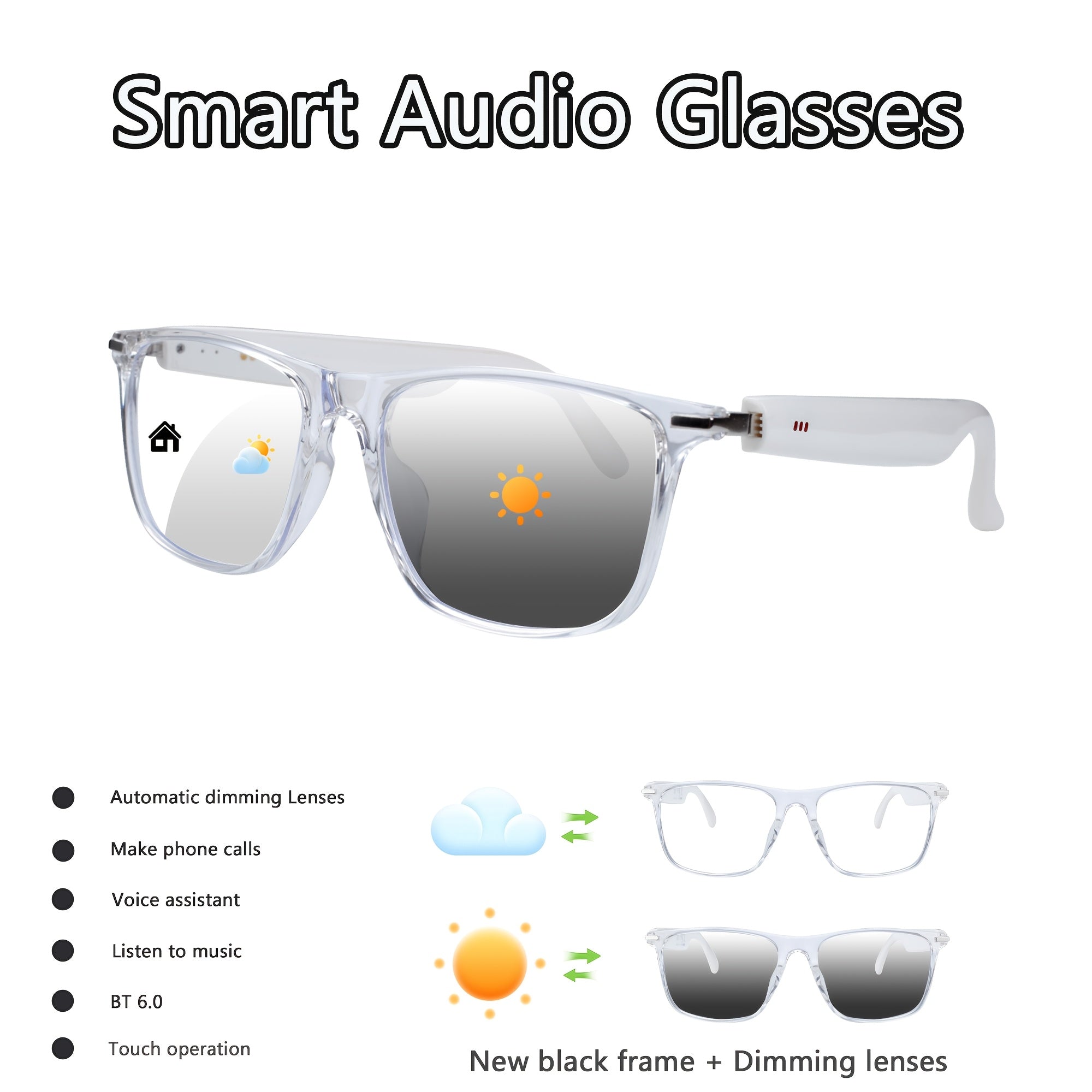 New Smart Glasses For 2025, Automatic Dimming Glasses, Wireless6.0, 3-second Automatic Dimming, Anti Blue Light Lenses Turn Into Sun Lenses In Seconds, Audio Glasses For Listening To Music And Making Phone Calls, Anti Blue Light Glasses Frame