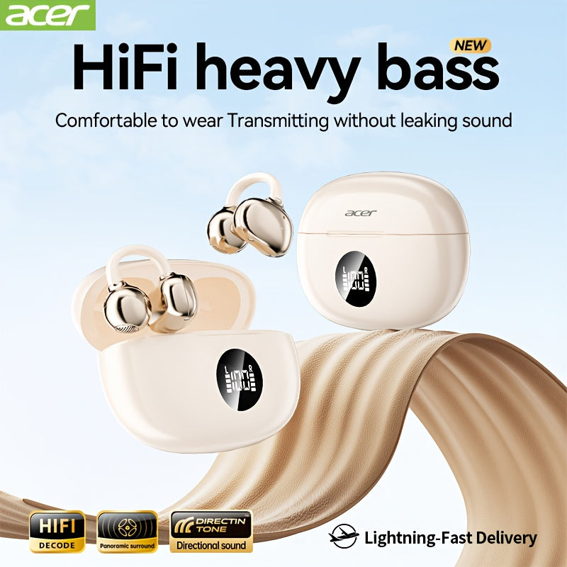 [Acer] True Wireless Earbuds with Microphone, TWS Semi-In-Ear Headphones with ENC Noise Cancellation, Touch Volume, Wireless Sports Earhooks, LED Display Charging Case, Half Open Back, HD Talk, Compatible with Mobile Phones, Rechargeable Battery