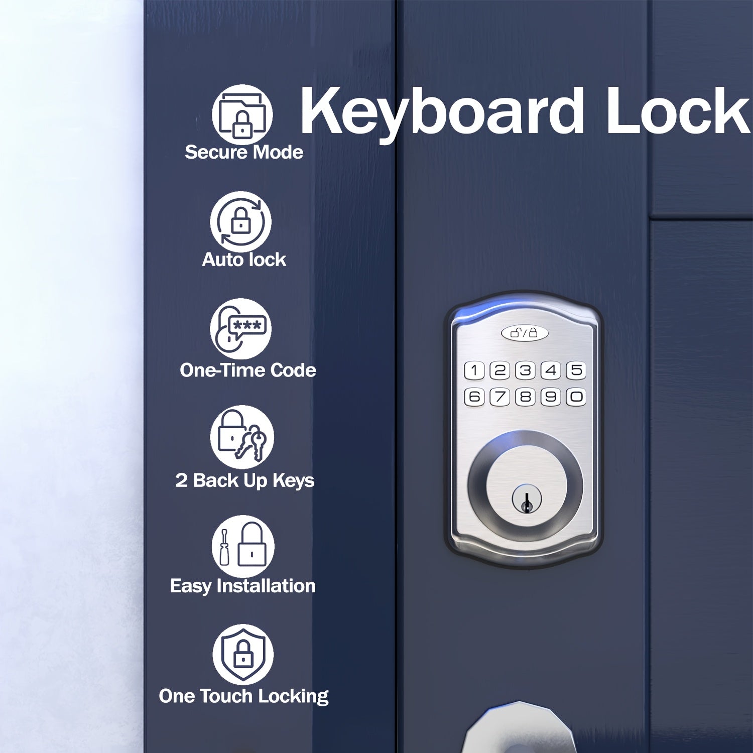 Keypad Door Lock, Keypad Deadbolt, Keyless Entry Door Lock, Electronic Keypad Smart Lock, 100-Code Capacity, Backup Key, Auto-Lock Feature, Anti-Peeping Code, Fits Most Standard Doors, Villas, Courtyards, Apartments (Batteries Not Included