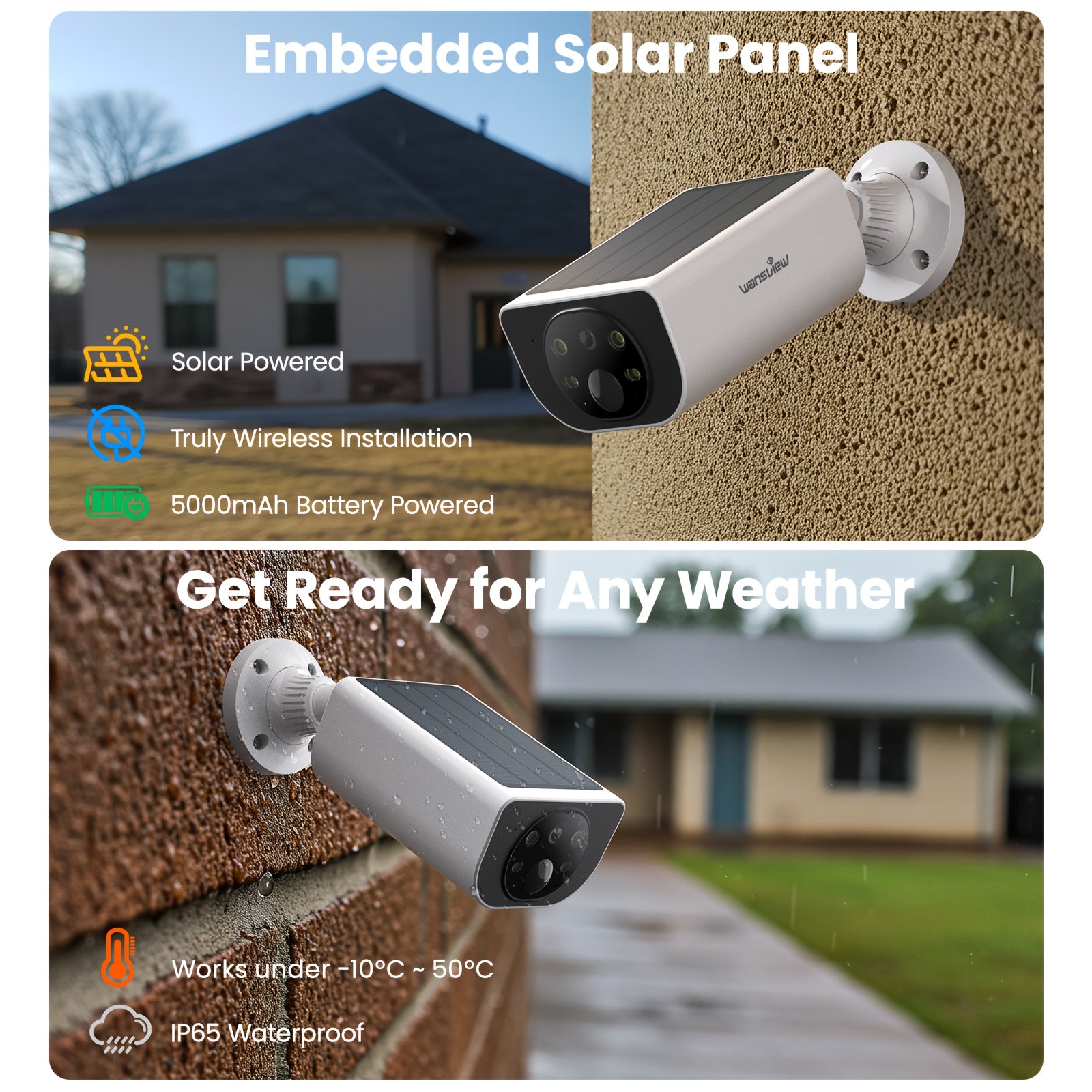 Wansview Solar Security Camera Outdoor, Wireless Security Camera, 2K HD Resolution, Color Night Vision, Two-Way-Audio, Motion Detection, SD Card/Cloud Storage, Compatible with Alexa/Google Home, 1/2/3/4 Solar Cam & 1pc Battery Camera
