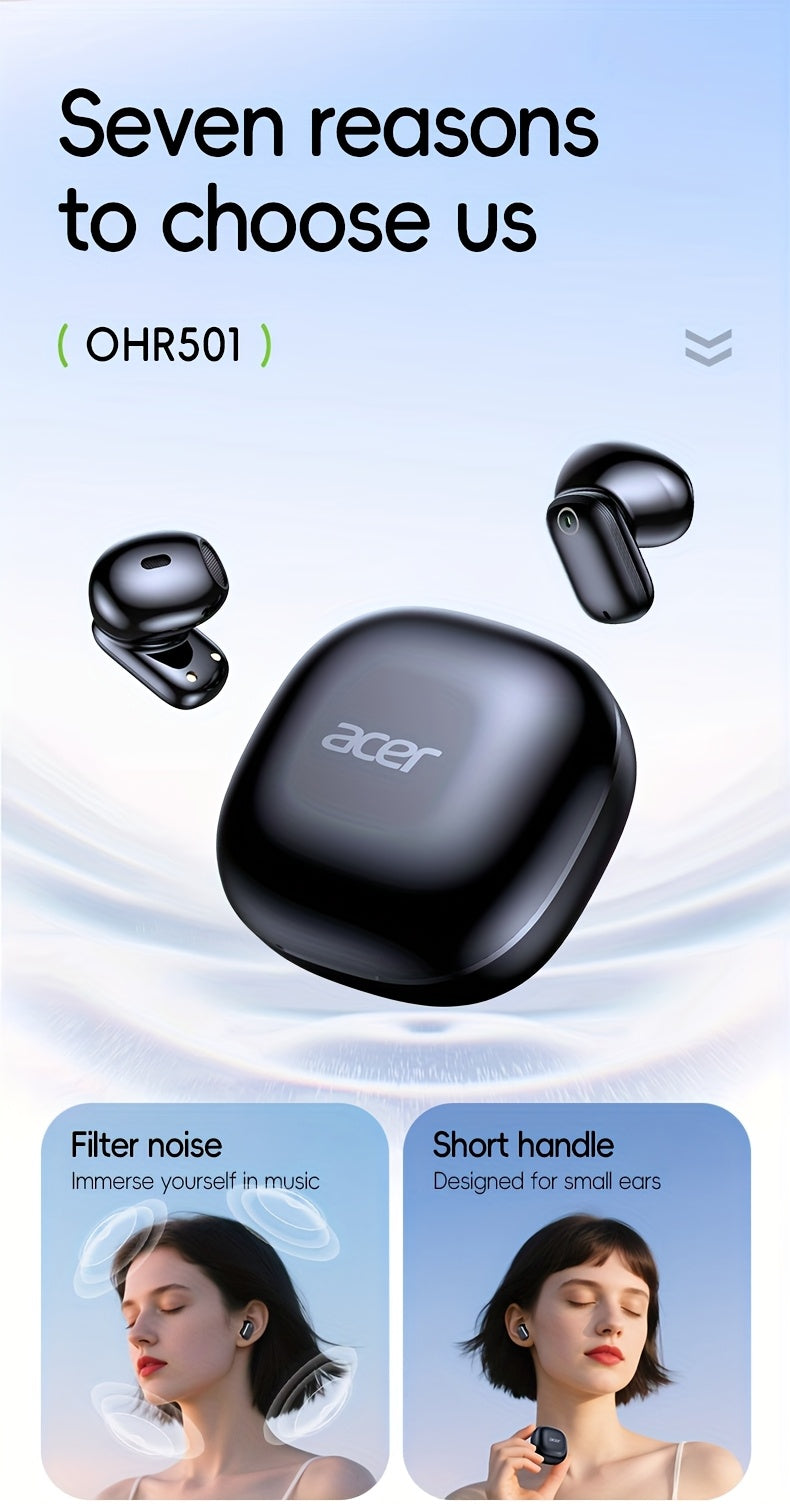 Acer OHR501 Wireless Audio Earbuds Feature a Semi-In-Ear Design with Noise Cancellation, Delivering High-Fidelity Sound Quality. These Music Earphones Are Ideal for Commuting And Fitness, Equipped with Touch Controls And Voice Call Noise Reduction