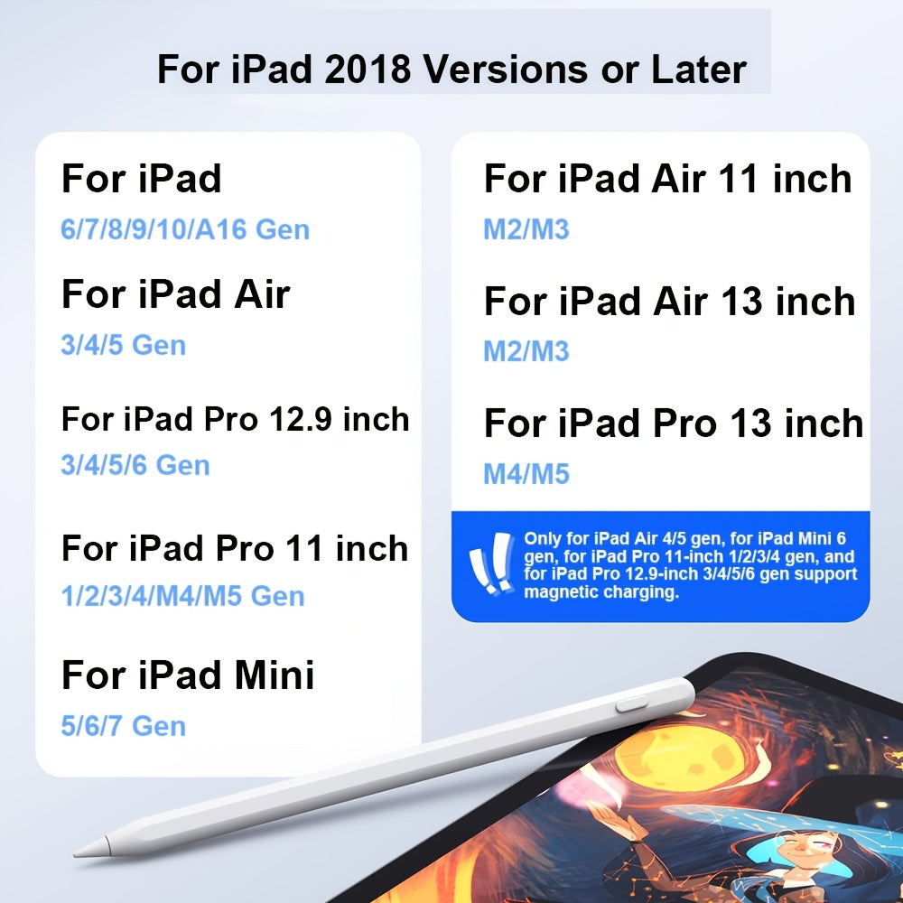 iPad Pencil 2nd Generation Stylus Pen Compatible for iPad Air 5/4/3, Mini 7/6/5, Pro 11"/12. 9"/13" Tablets with Magnetic Charging & USB, Stylus Pen with Palm Rejection, Compatible for iPad A16/10/9/8/7/6