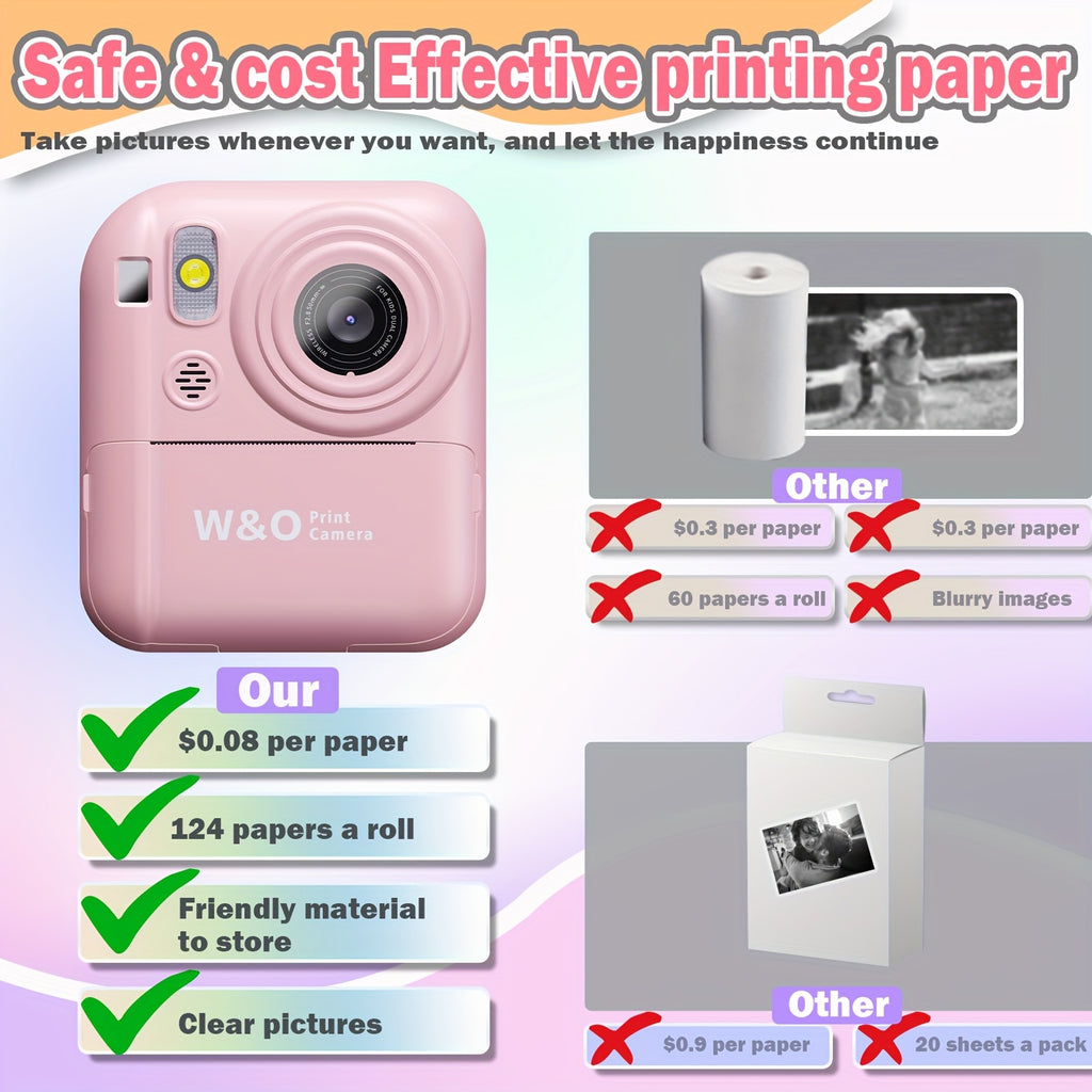 Camera Paper/New Instant Print Digital Camera, 1080P 2.4 Inch Screen Super Cute Instant Camera with 3 Rolls Print Paper And 32GB Card, Digital Camera Kids Gift for Kids 3-12 Years, Perfect Holiday Gift for Girls/Boys, Birthday Gift