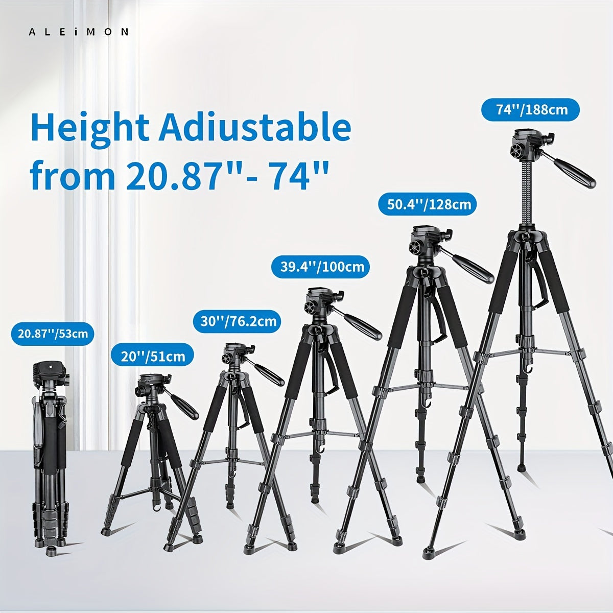 ALEiMEN Aluminum Alloy Tripod, 74-inch Professional Heavy-duty Camera Stand with Dual Quick Release Plate, Phone Clip, Carrying Bag for DSLR Cameras, Mobile Phones, Projectors, Scopes, Webcams -