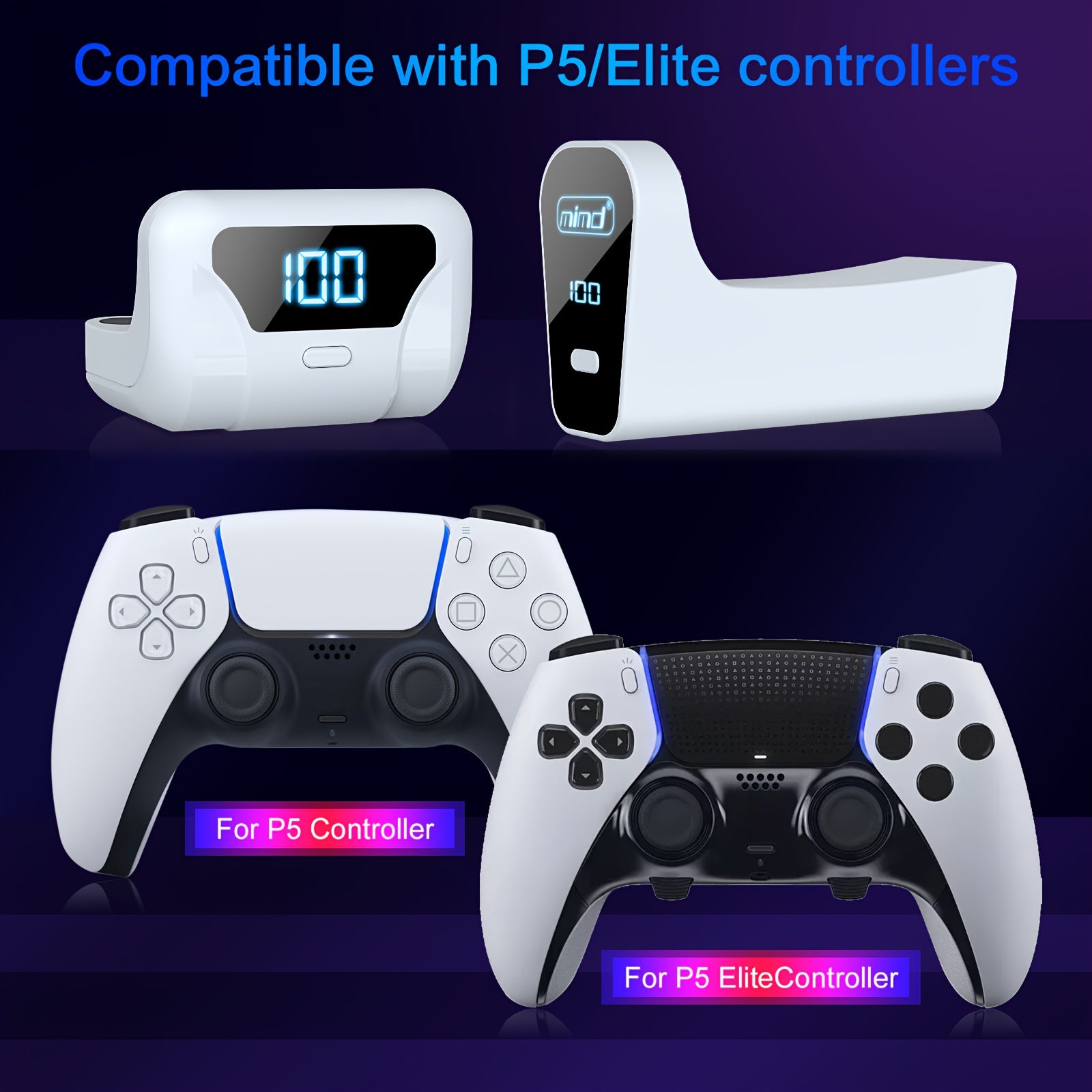 Rechargeable Battery Pack for Ps5/Dualsense Edge Controller, Built-In High Capacity Battery: 1800Mah-2000Mah with LED Indicator And Charging Cable, Charging Kit for Playstation 5/Dualsense Edge Controller, Great Gaming Gift
