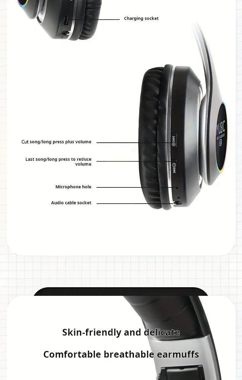 Wireless Noise Cancelling Headphones, Wireless Earbuds with Deep Bass, Lightweight Foldable Headphones with Built-in Microphone, for Work Laptops, Mobile Phones, On-head Gaming Headphones, Compatible with Android/iOS, Father's Day Mother's Day Gift