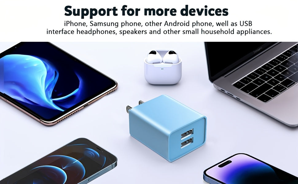 Cube-shaped USB Wall Charger (Groups 2/3/4), 5V/2.1A Dual-port, AC Adapter with Short-circuit Protection, 100-240V US Plug, Compatible with iPhone 17/16/15/14/13/12/SE/11/Pro Max/XS/8 Plus, Google Pixel, Huawei, Xiaomi.