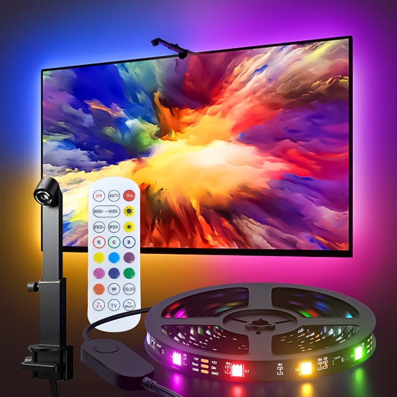 5ft Smart TV LED Backlight with Camera - RGB Color Changing Lights, Sync RGBW Strip, USB-Powered (with Button Battery), Compatible with Smart TVs for Home Theater, Gaming, Video Calls - Ambient Lighting Effects, LED Light for Tv