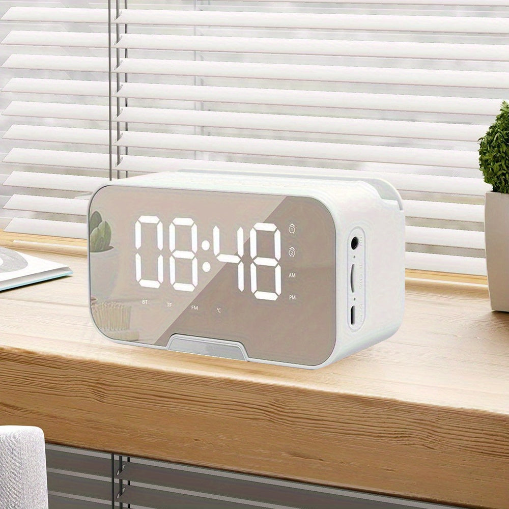 Compact Pink Portable Speaker, FM Radio, LED LCD Mirror, Wireless Microphone, Wireless Connection, USB Charging, High Quality Audio, TF Card, Adjustable Volume And Brightness. Suitable for Easter, Birthday Gifts, Mini Wireless Alarm Clock Speaker